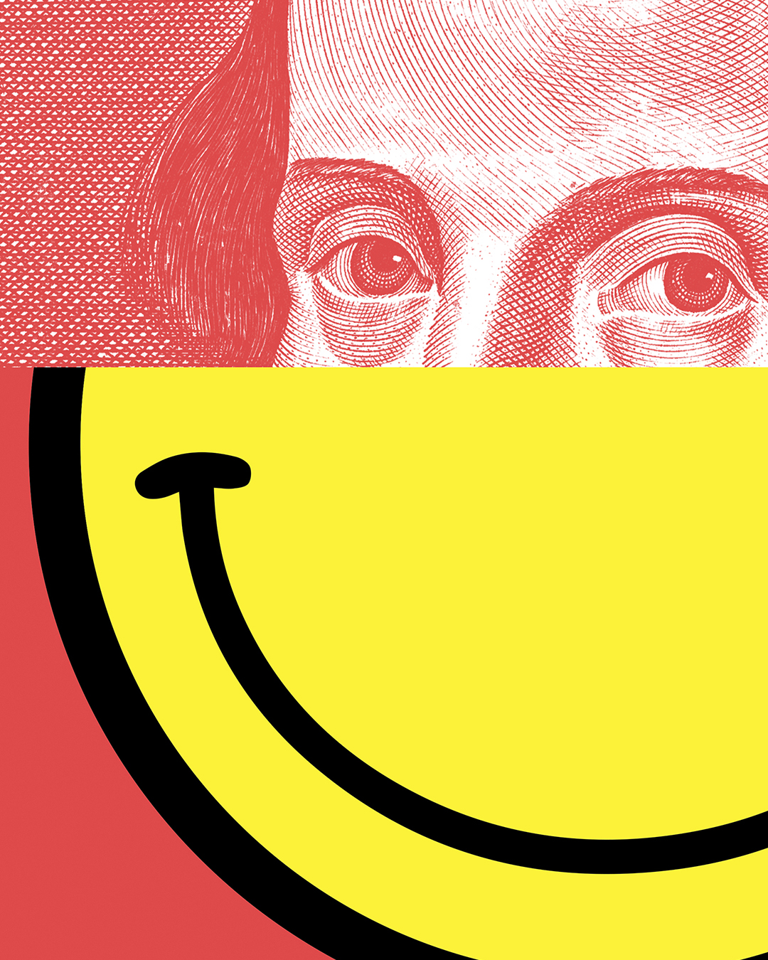 Zoomed-in view of Shakespearean portrait with bold yellow smile overlay