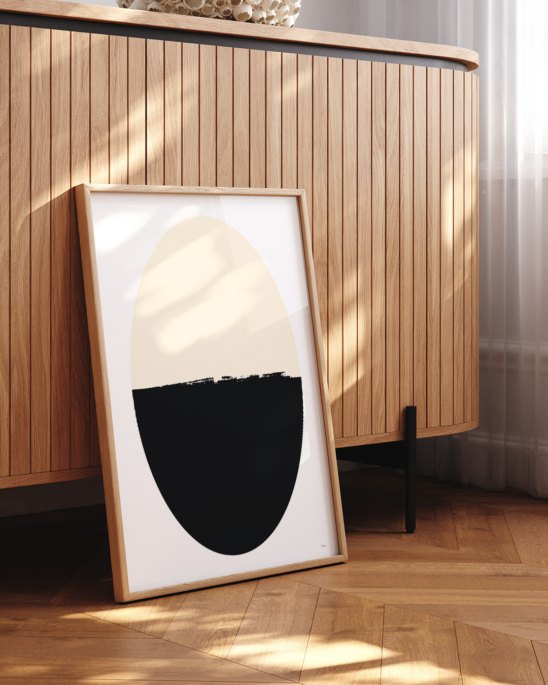 Horizon Art Print glowing in soft golden hour light on a tabletop