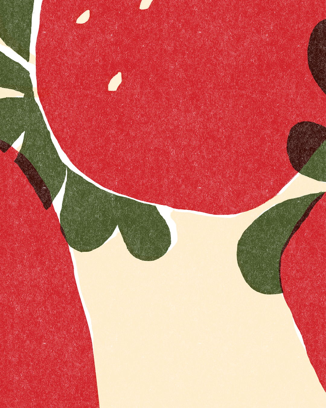 Zoomed-in view of abstract strawberry illustration with vine detail