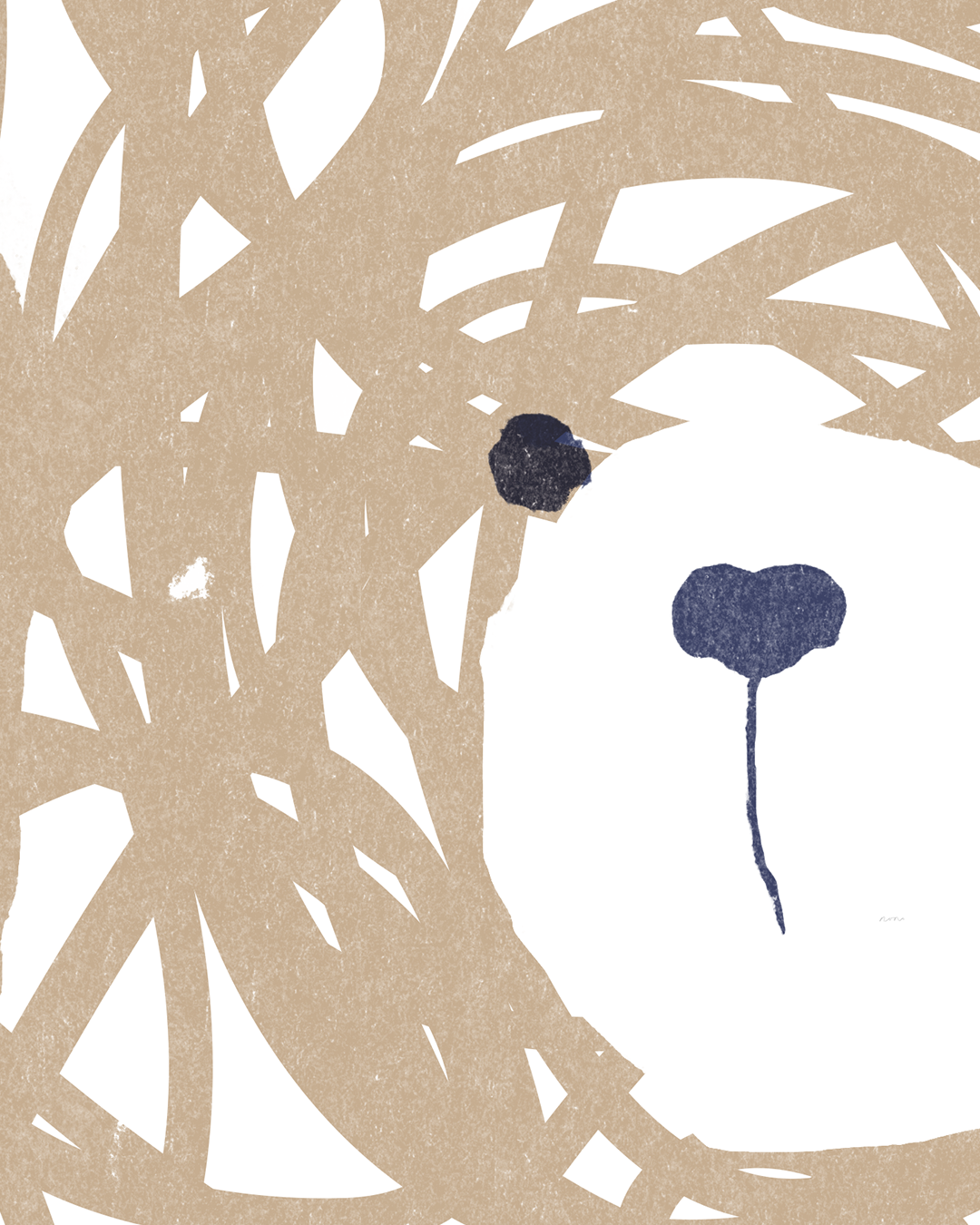 Abstract bear illustration with expressive brown scribbles and eyes