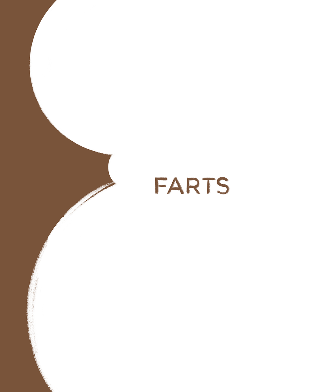 Minimal white poster with abstract curve and the word “Farts” in small type